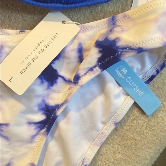 BNWT Shade & Shore Vibrant Blue Bikini Top w CUPSHE Tie Dyed Bottoms 34DD/ Large - Picture 3 of 10